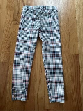 Janie and Jack Plaid Ponte Pant Leggings with Gold Buttons at ankles